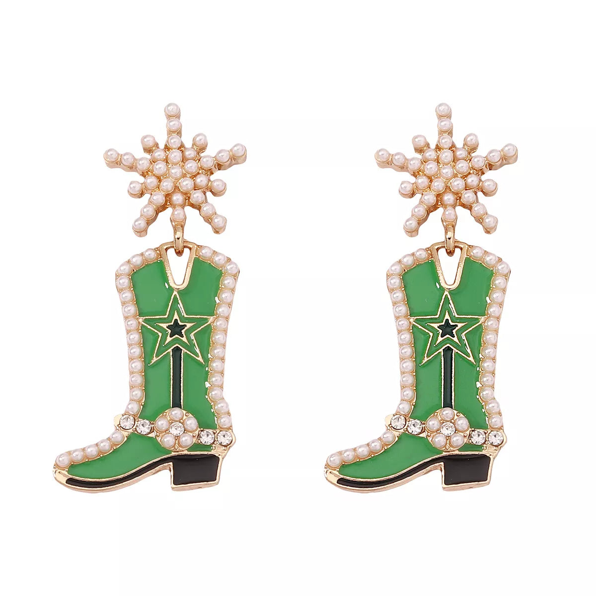 Cowgirl boot dangle earrings from Plush Fashion Hub featuring detailed boot design with hanging charm, perfect for western-inspired fashion.