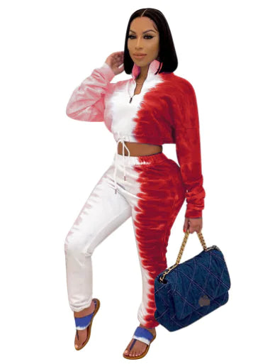 Women’s casual printed stretch sweatshirt and waist sports set, two-piece athletic loungewear by Trendy Attic Store01
