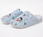 Cartoon nurse-themed women sandals with colorful design, featuring comfortable slip-on style and playful medical character accents.
