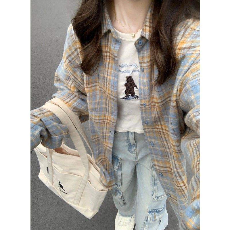 Fashionable Blue Plaid Shirt For Women - Plush Fashion Shop #