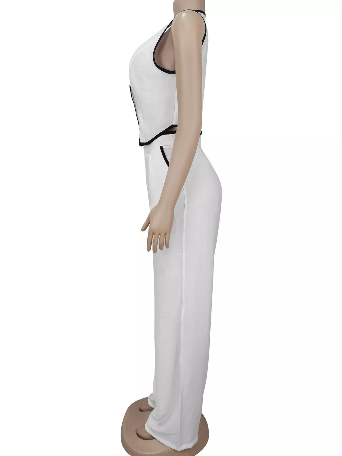 Contrast trim vest and wide-leg pants two-piece set from Trendsi featuring a cozy sweater with stylish detailing and matching pants.
