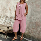 Casual solid-colored sleeveless top and cropped pants two-piece set by Plush Fashion Hub, featuring a relaxed, stylish casualwear look.