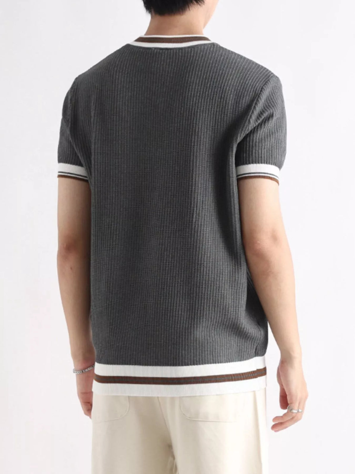 Plus size men's contrast trim short sleeve T-shirt by Plush Fashion Hub, featuring a casual fit and stylish color accents.