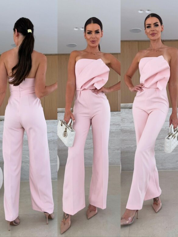 Candy-colored FitiqueFit bodycon halterneck backless jumpsuit with high waist and wide-leg design, perfect for casual wear.