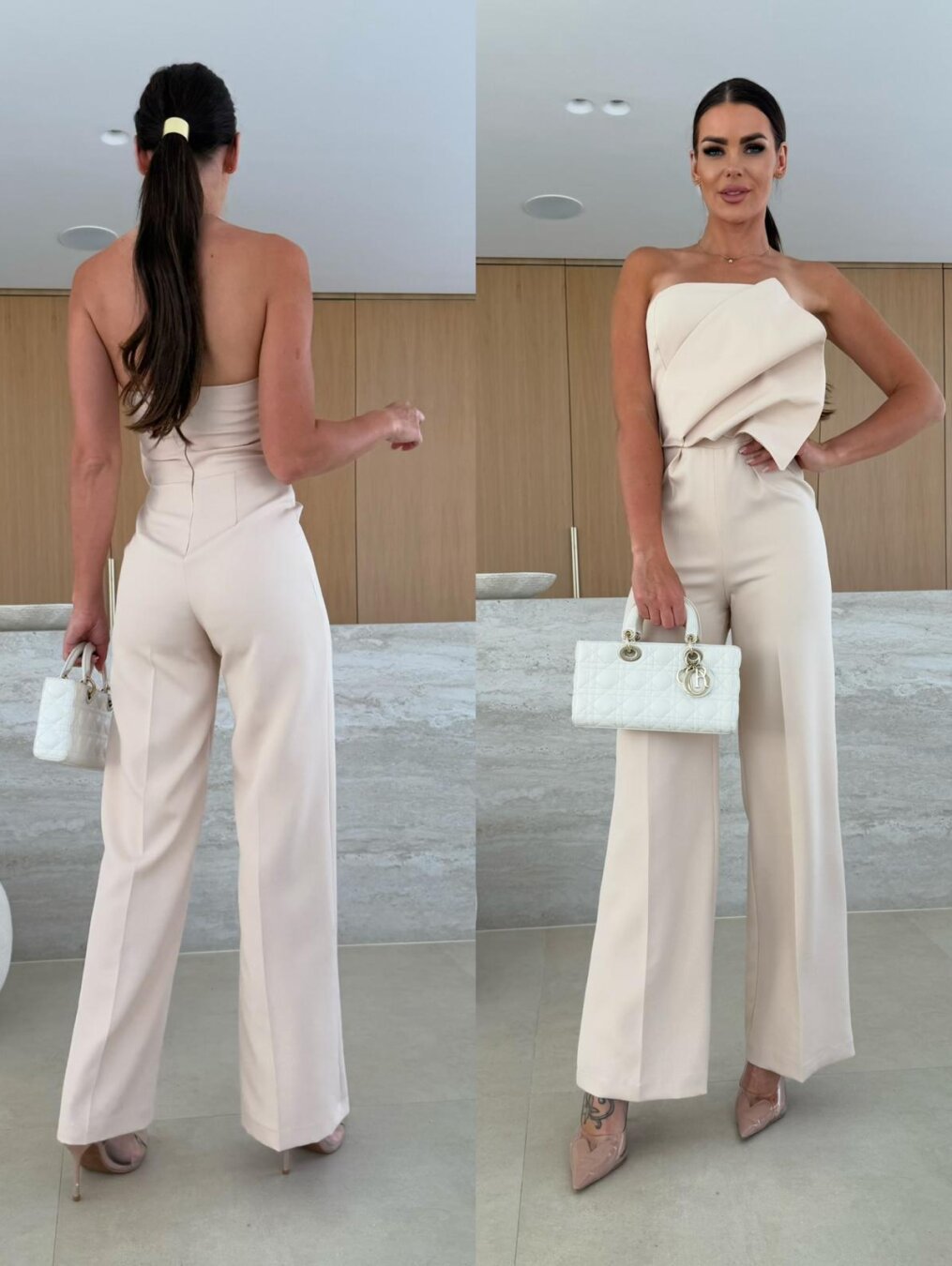 Candy-colored FitiqueFit bodycon halterneck backless high-waist wide-leg jumpsuit, casualwear with stylish design and vibrant fabric.