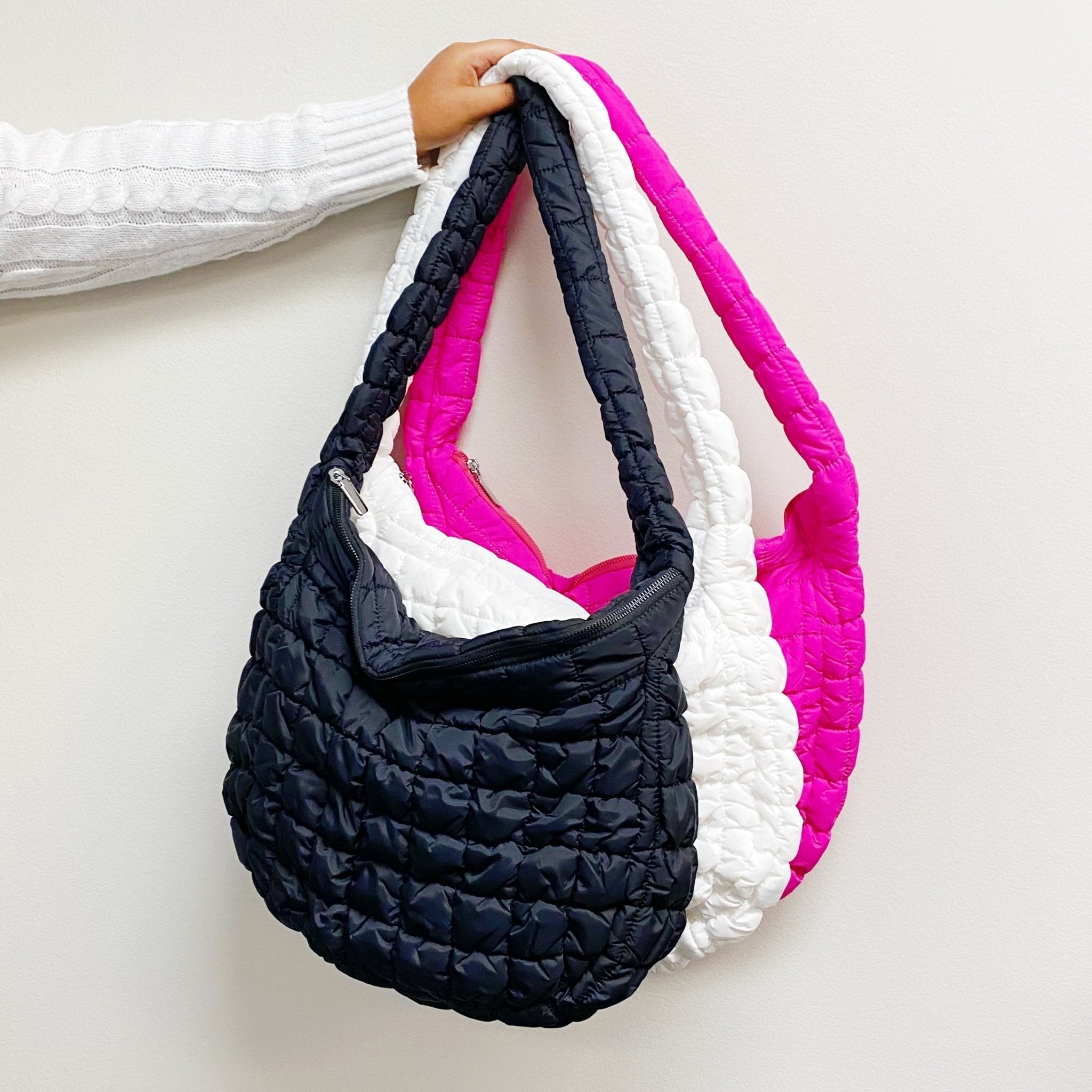 LadyShow.Store quilted carry-all cross body bag with adjustable strap and multiple compartments, stylish for everyday use.