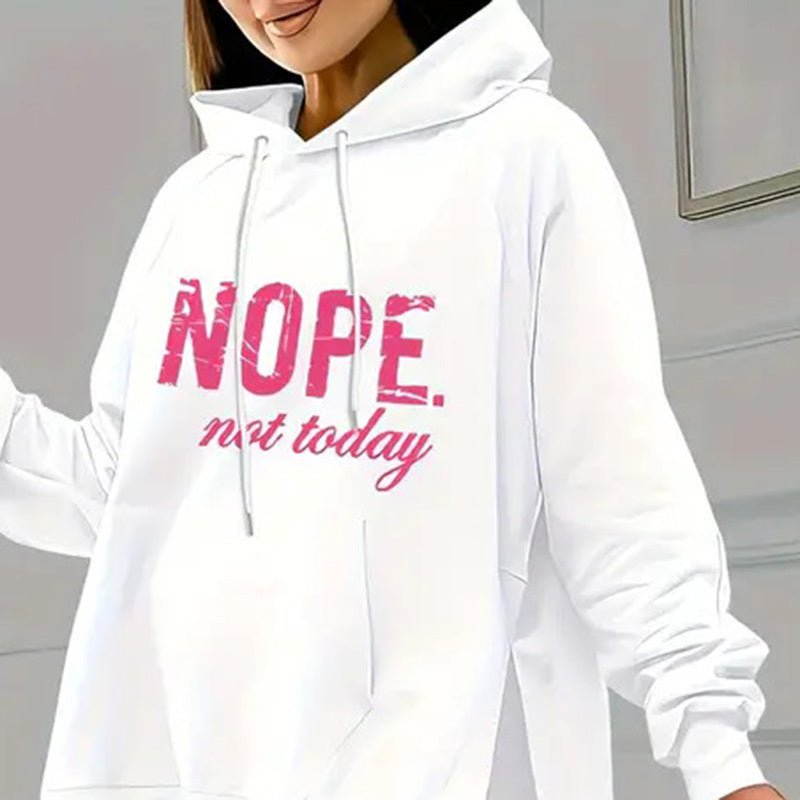FitiqueFit casual 2-piece set with solid color leggings and letter print hooded sweatshirt, perfect for comfortable everyday wear.