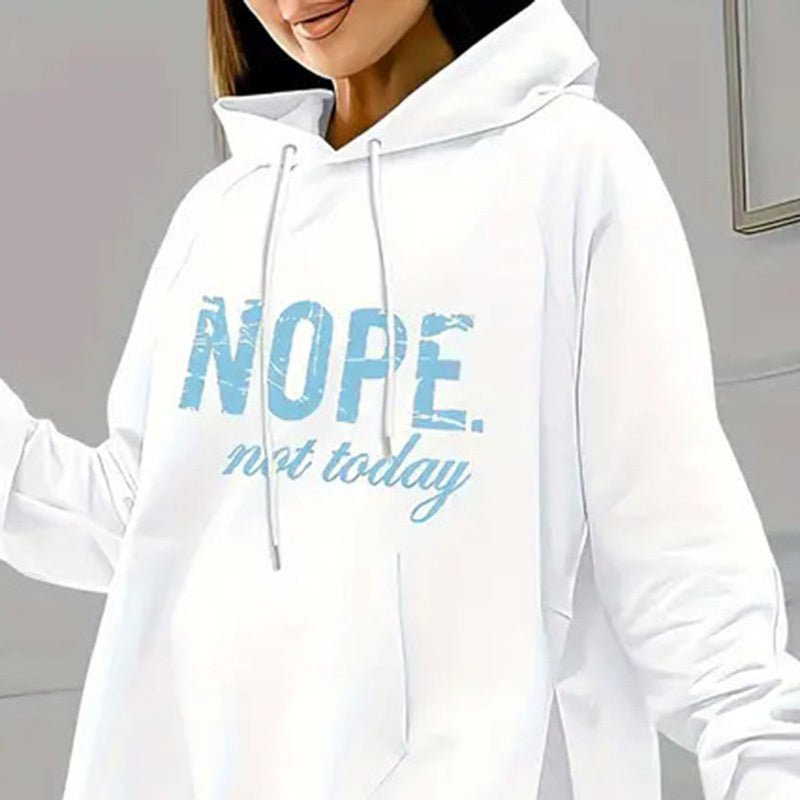 FitiqueFit casual 2-piece set with solid color leggings and letter print hooded sweatshirt, perfect for comfortable everyday wear.