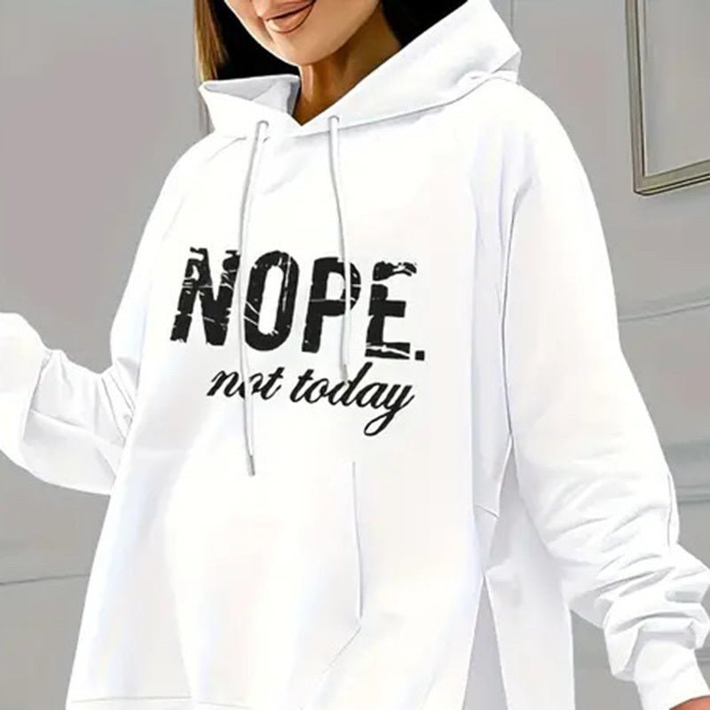 FitiqueFit casual 2-piece set with solid color leggings and letter print hooded sweatshirt, comfortable loungewear ensemble.