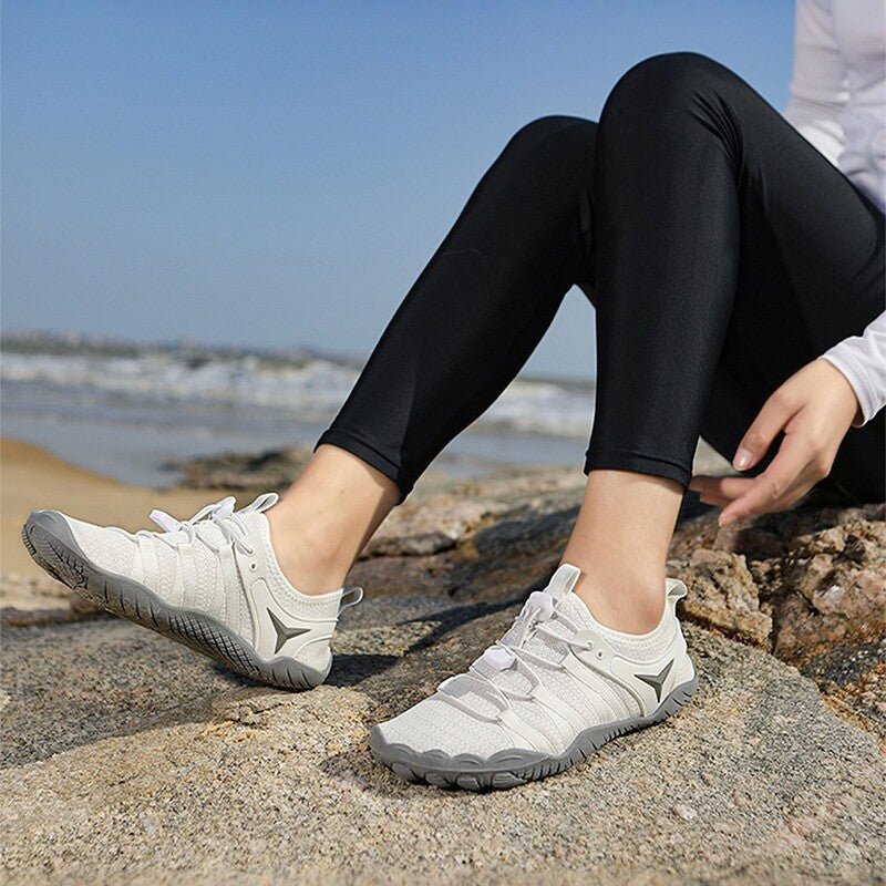 Casual breathable barefoot shoes for men and women by FitiqueFit, designed for comfortable beach footwear.
