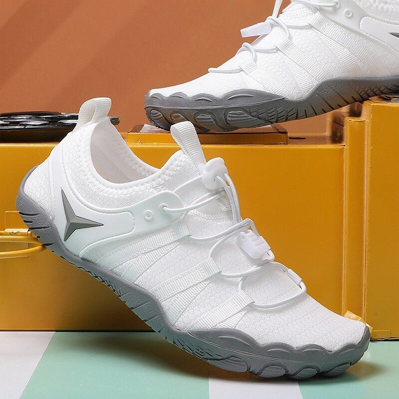 Casual breathable barefoot shoes for men and women by FitiqueFit, featuring lightweight, flexible design for beachwear and casual outings.