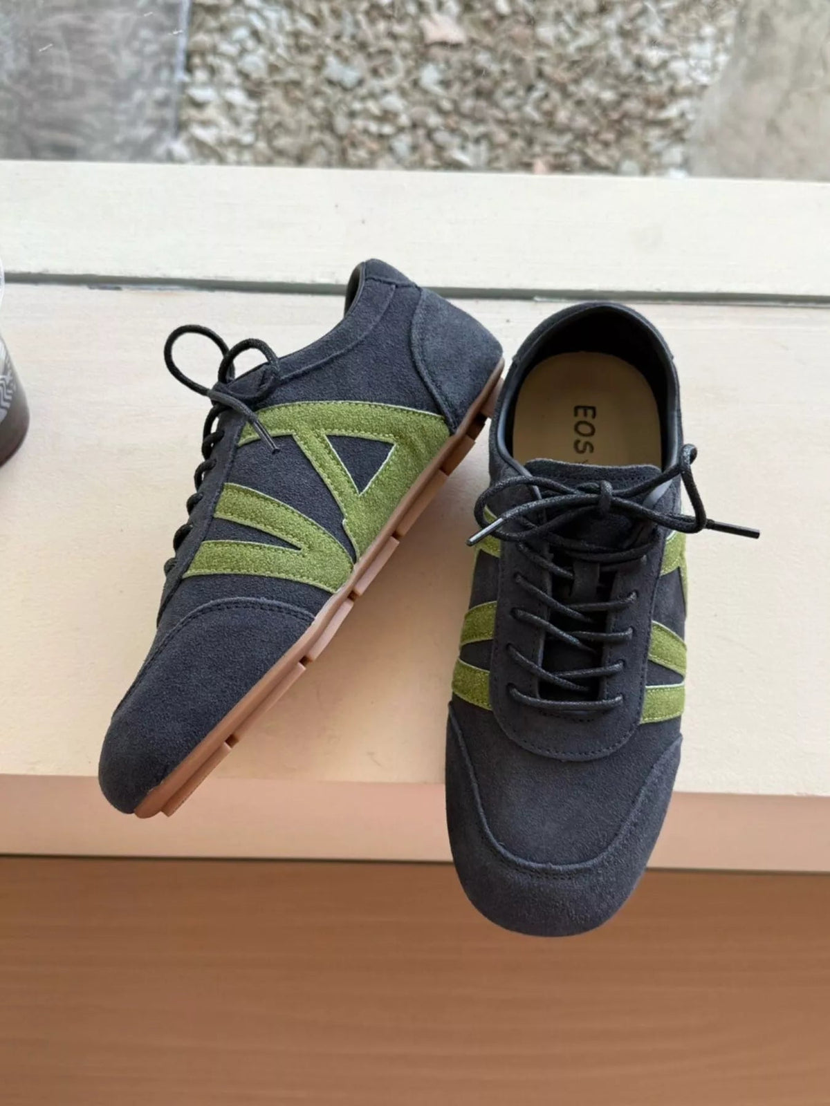 Women's casual suede and nylon lace-up flat sneakers by Plush Fashion Hub, featuring a stylish and comfortable shoe design.
