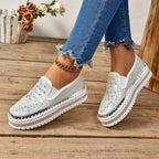 Casual women's sneakers by FitiqueFit with thick soles and flat design, suitable for all seasons, shown on a white background.