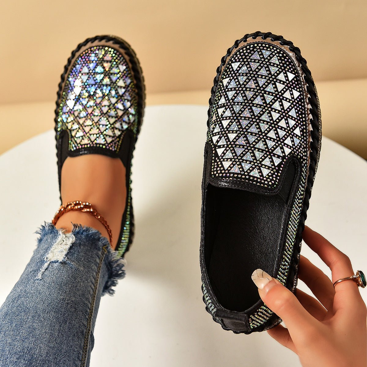Casual women's sneakers by FitiqueFit with thick soles, flat pedal design, suitable for four seasons, comfortable footwear.