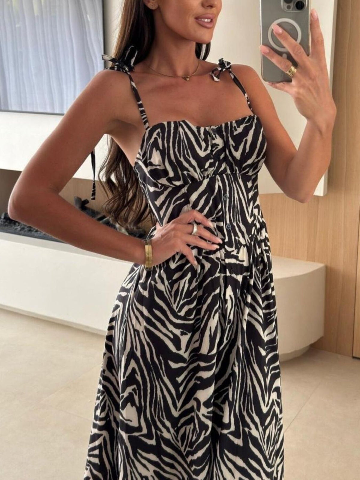 Women’s striped tie-shoulder midi dress by Plush Fashion Hub, casual summer dress with a relaxed fit and stylish design.