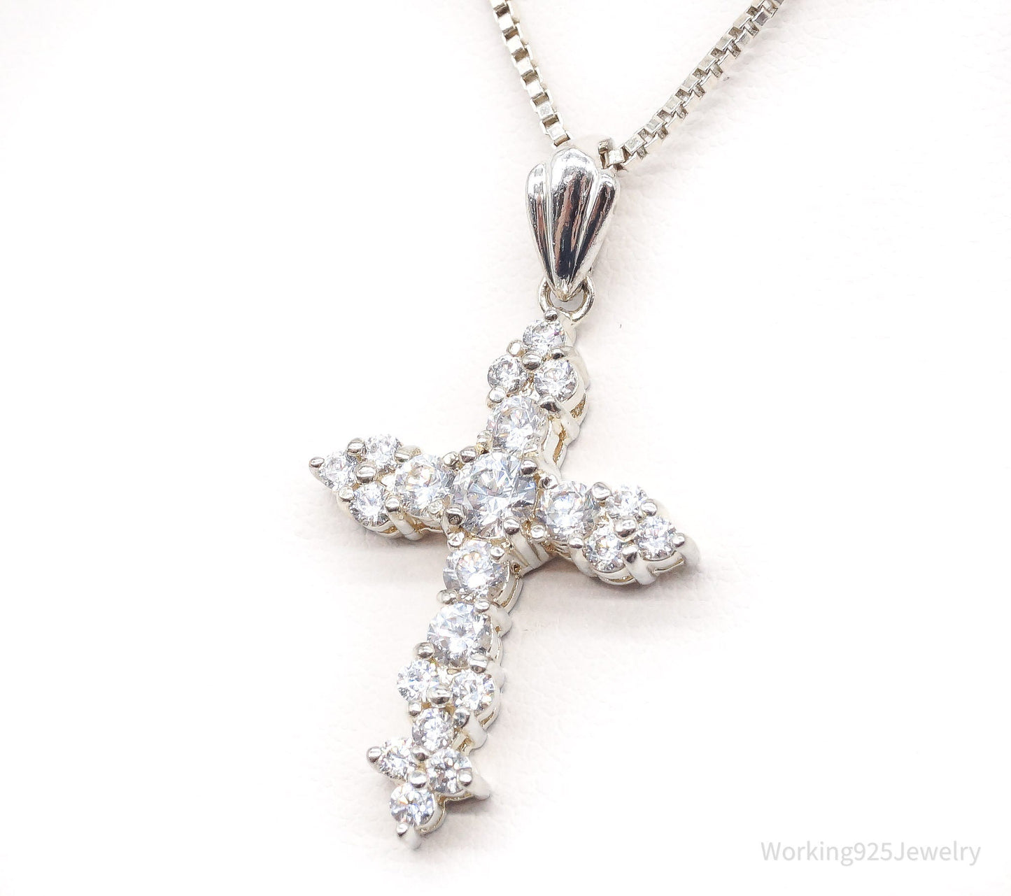 Vintage Cubic Zirconia Cross Sterling Silver Necklace Working 925 Jewelry