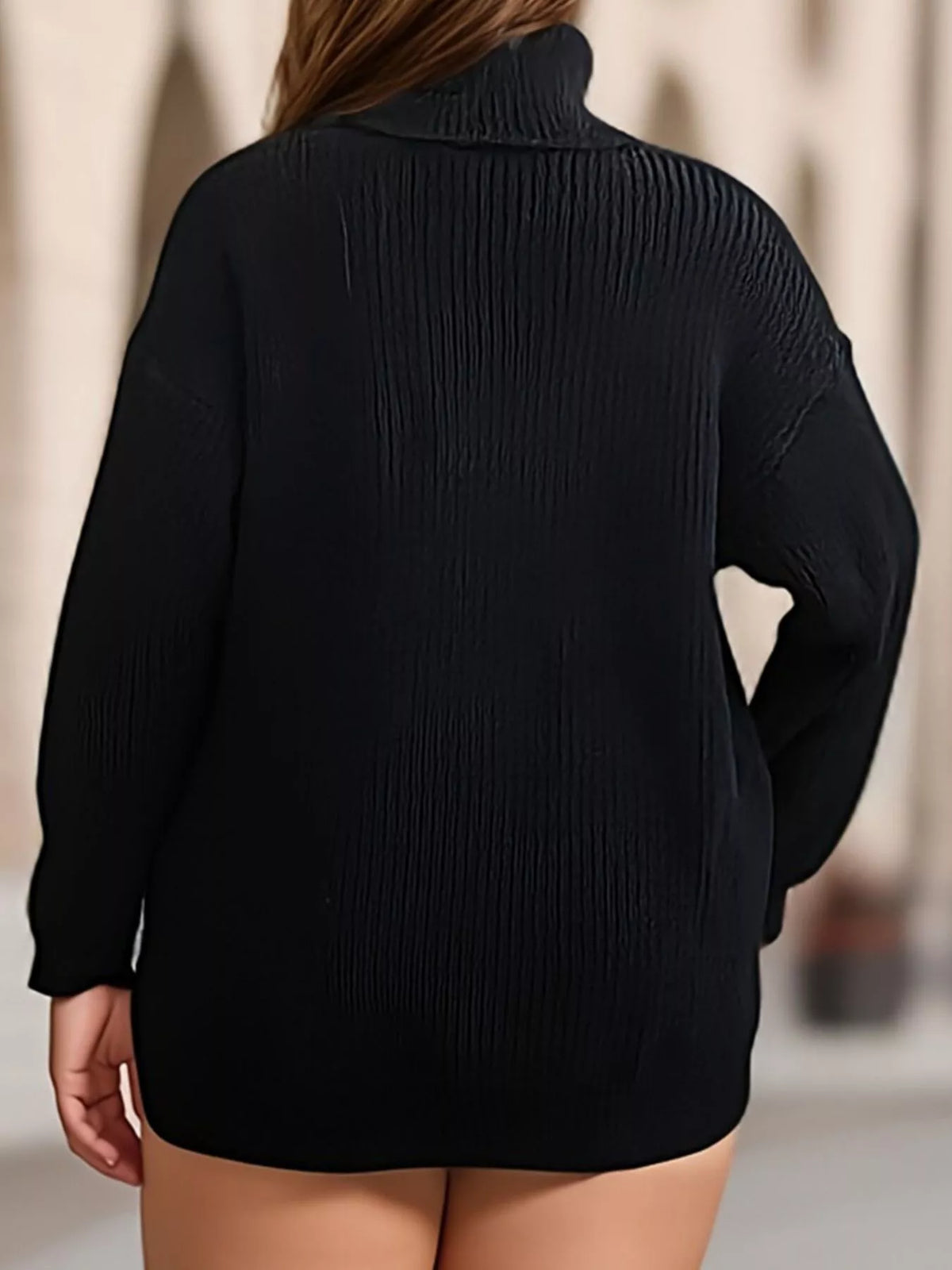 Plus size ribbed turtleneck sweater with side slit, stylish and comfortable Trendsi sweater in a cozy knit fabric.