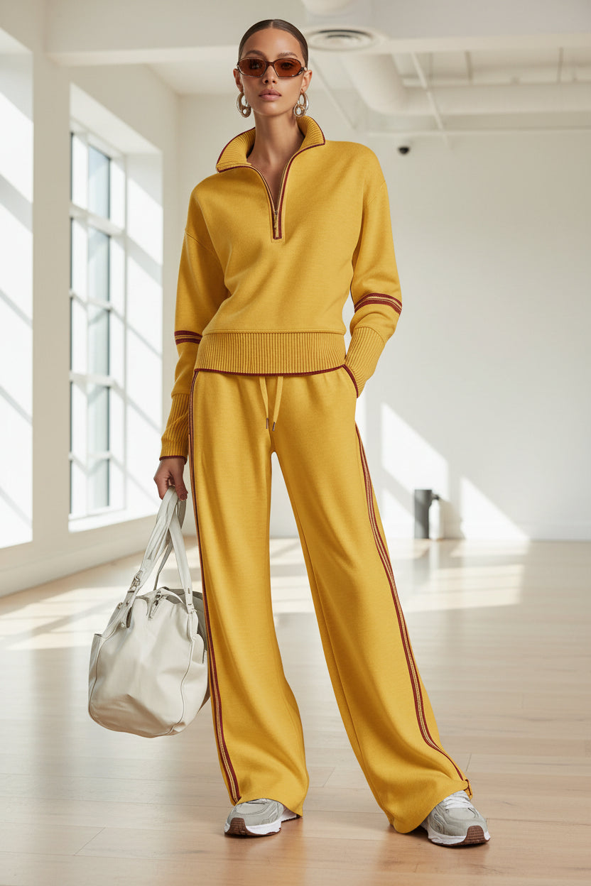 Women’s casual long sleeve two-piece sports set by FitiqueFit, featuring comfortable matching top and pants for activewear.