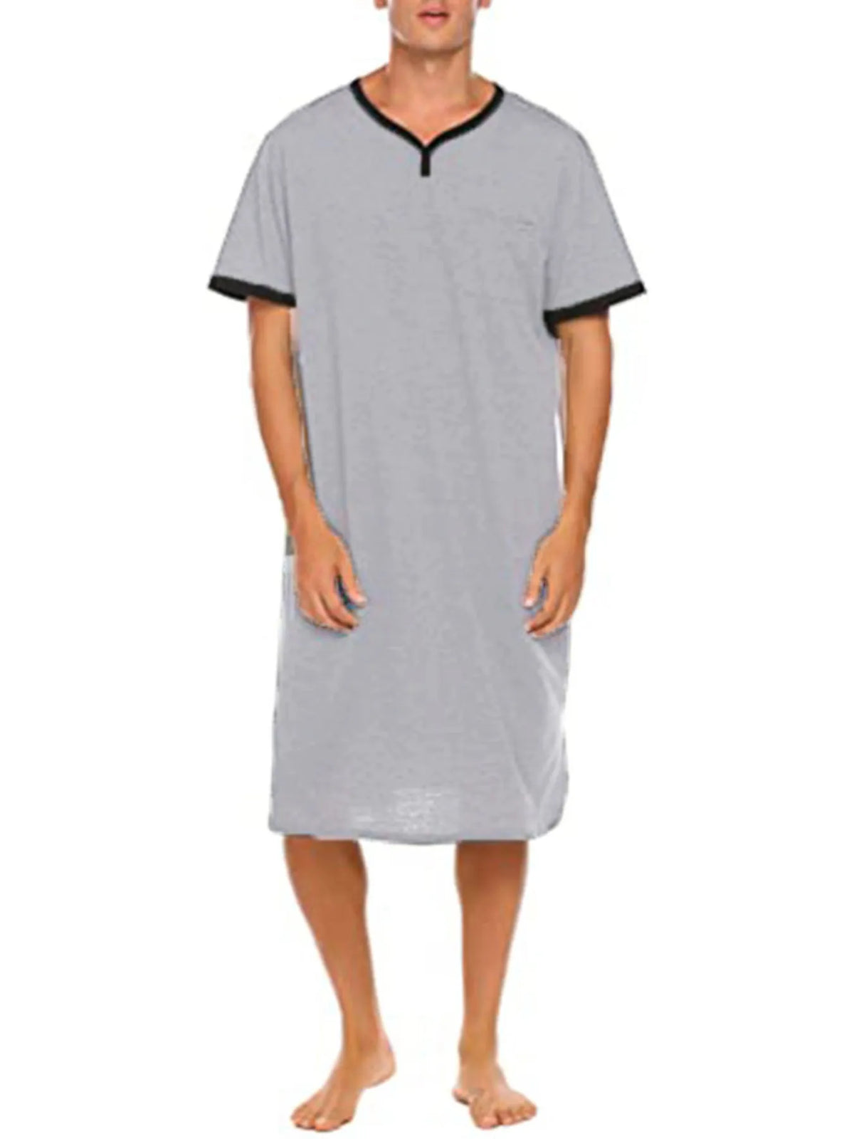 Men's plus size loungewear set with contrast trim short sleeve top and matching shorts in comfortable fabric by Plush Fashion Hub.