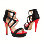 Black and red women platform heels with bold strappy design, stylish Trendy Attic Store01 sandals for fashionable footwear.