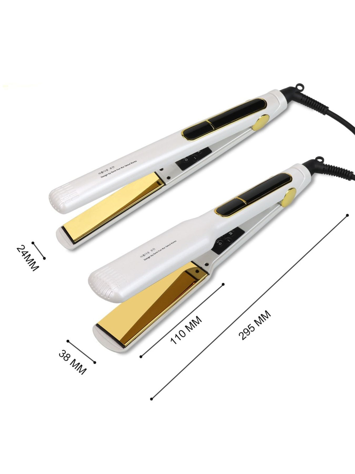 Plush Fashion Hub professional 2-in-1 hair straightener and curling iron showing sleek design and dual styling plates.