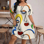 Women's casual printed round neck short sleeve dress by FitiqueFit, featuring a comfortable fit and stylish design.