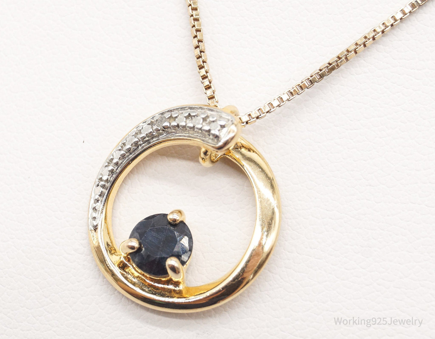 Designer Ross Simons Sapphires One Diamond Gold Vermeil Sterling Silver Necklace Working 925 Jewelry