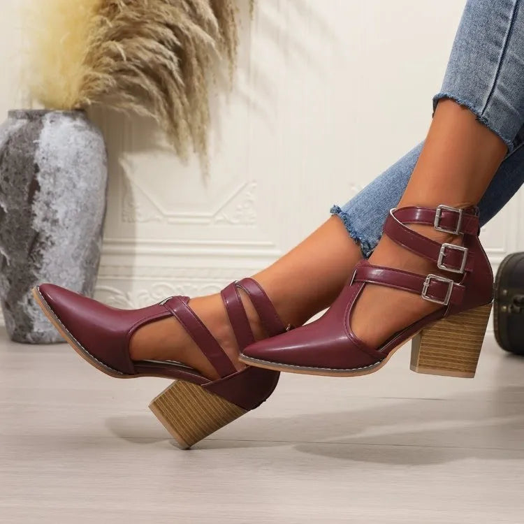 Women's point toe block heel sandals by Trendsi, stylish shoes with a sleek design and comfortable block heel for everyday wear.