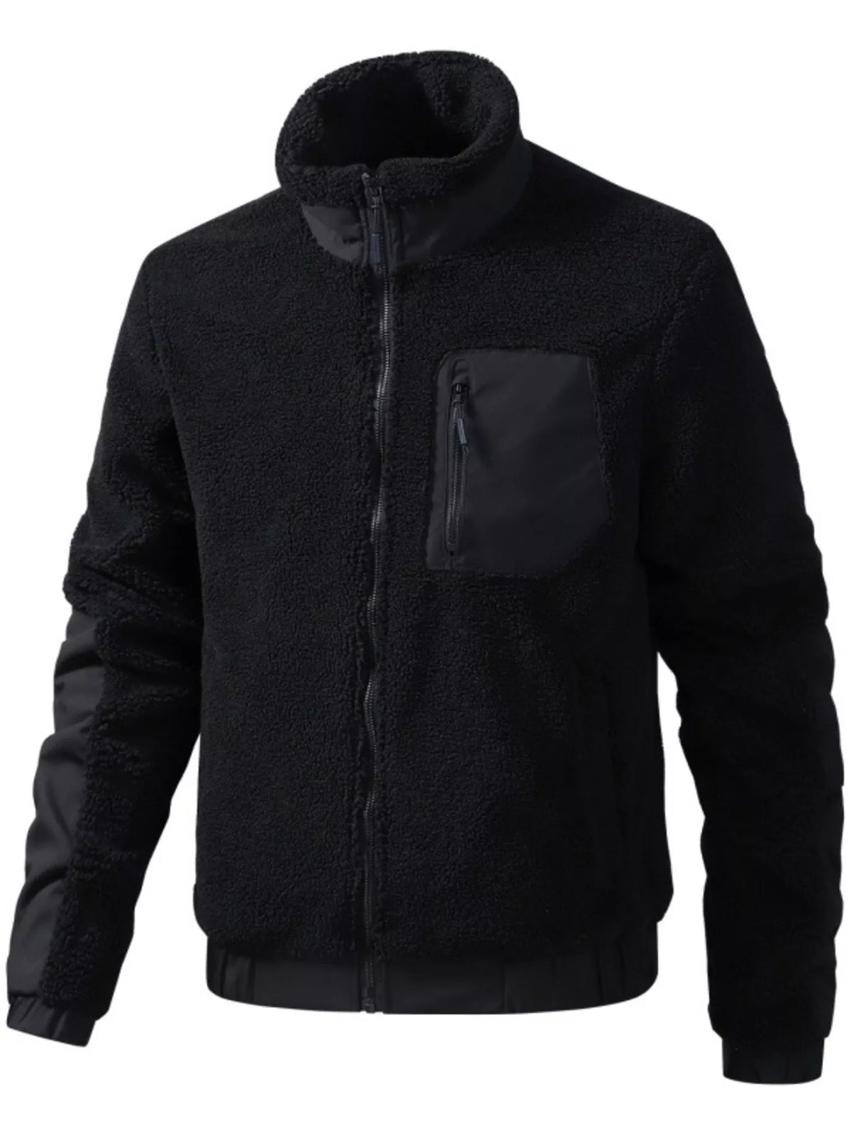 Men's Sherpa Fleece Zip-Up Jacket by Simply Love, showcasing the cozy, warm fleece material and full front zipper.