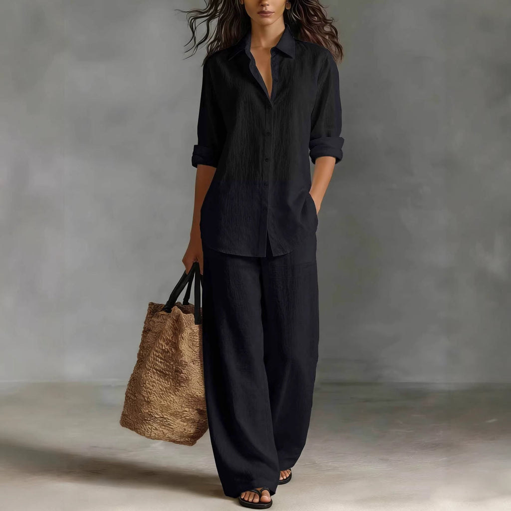 Women's bohemian casualwear set by FitiqueFit featuring a relaxed top and matching pants for resort and lounge style.