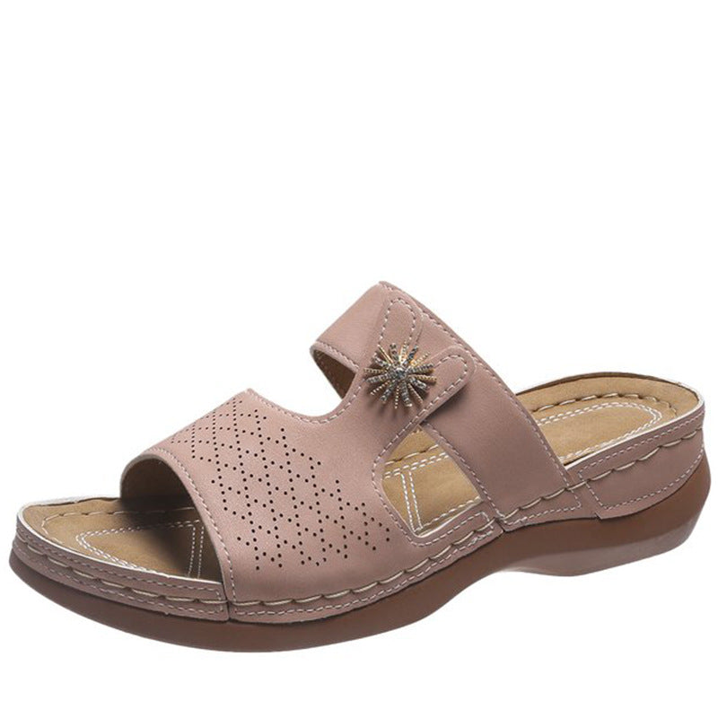 Embroidered fish mouth women's hollow sandals with thick soles and open toe design, featuring intricate embroidery and comfortable fit.