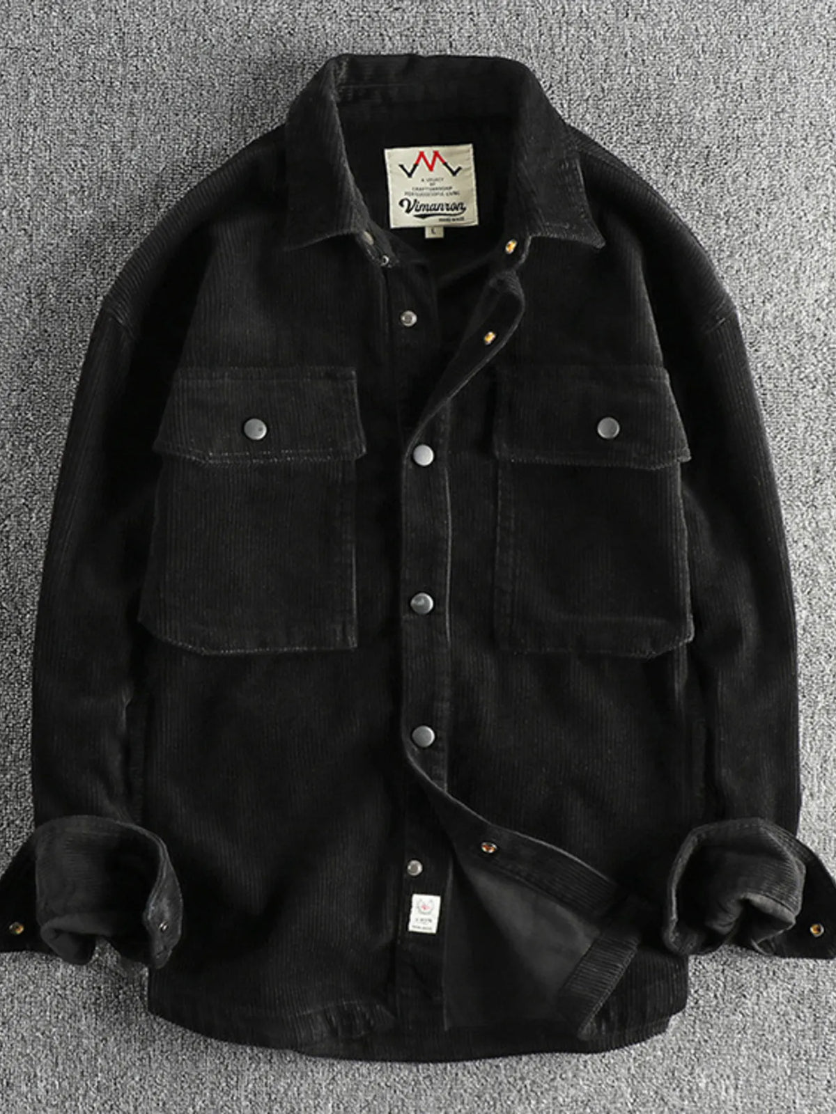 Men's plus size corduroy button-up long sleeve jacket by Trendsi, shown in dark brown with collar and front buttons.