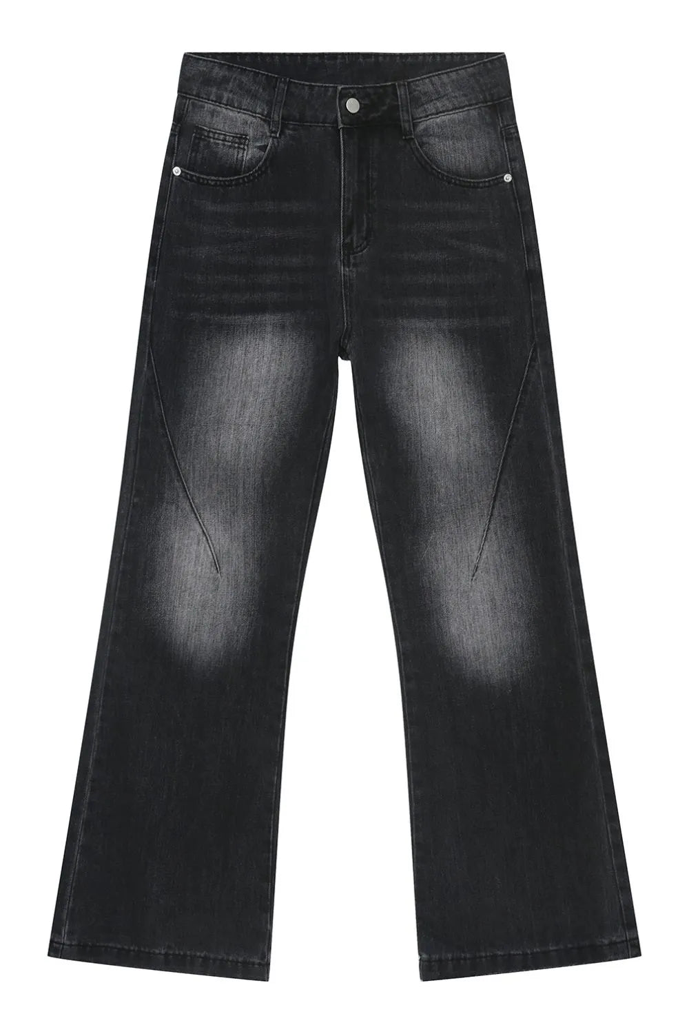 Washed denim jeans with front and back pockets from Plush Fashion Hub, casual fit, showing the distressed blue denim fabric.