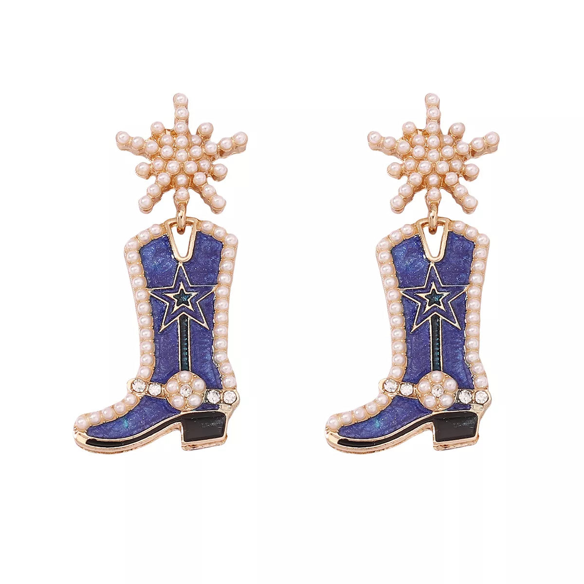 Cowgirl boot dangle earrings with western style design, featuring detailed boot charms, perfect for boho and country fashion looks.