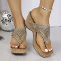 Plush Fashion Hub toe post wedge sandals featuring beige straps and a comfortable wedge heel, perfect for casual summer wear.
