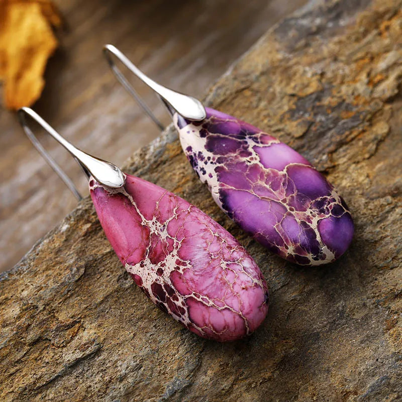 Natural stone teardrop dangle earrings from Plush Fashion Hub with elegant jewelry design and polished stone details.