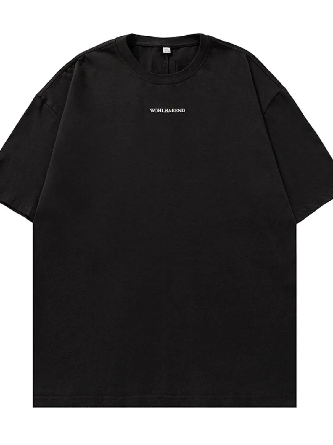 Men's white round neck T-shirt with letter back design and half sleeves, from Trendsi, displayed on a neutral background.