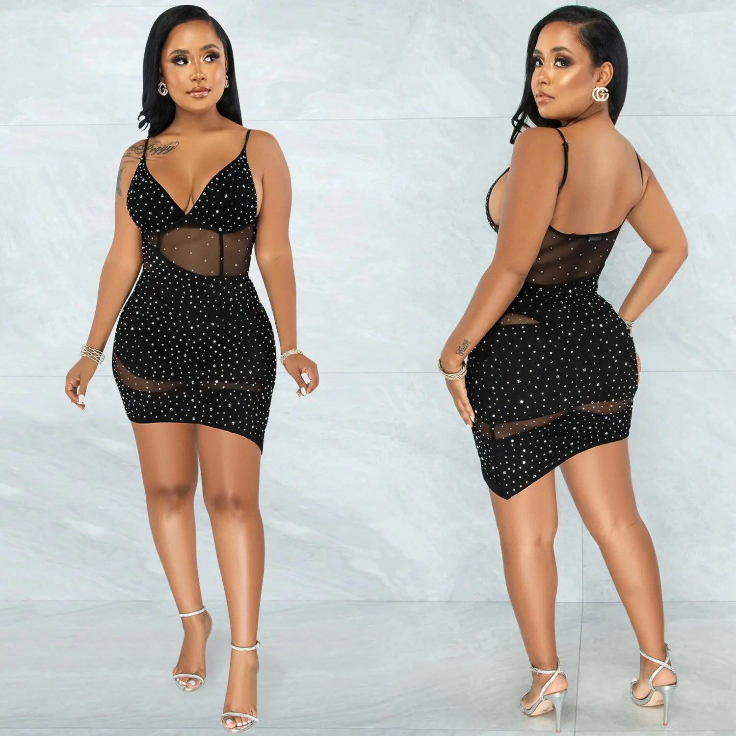 Women’s hot diamond irregular sling dress for nightclub wear, stylish evening dress with shimmering details and a unique asymmetric design.
