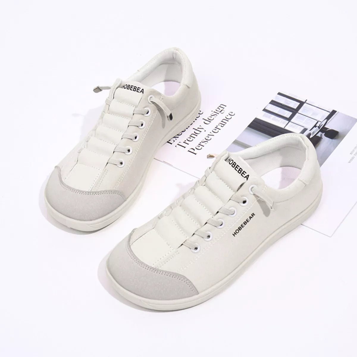 Contrast lace-up casual sneakers by Plush Fashion Hub featuring PU leather and canvas upper with stylish design.