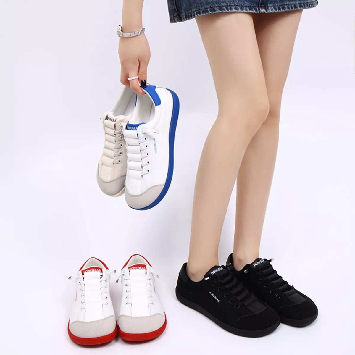 Contrast lace-up casual sneakers in PU leather and canvas by Plush Fashion Hub, featuring stylish design and comfortable fit.