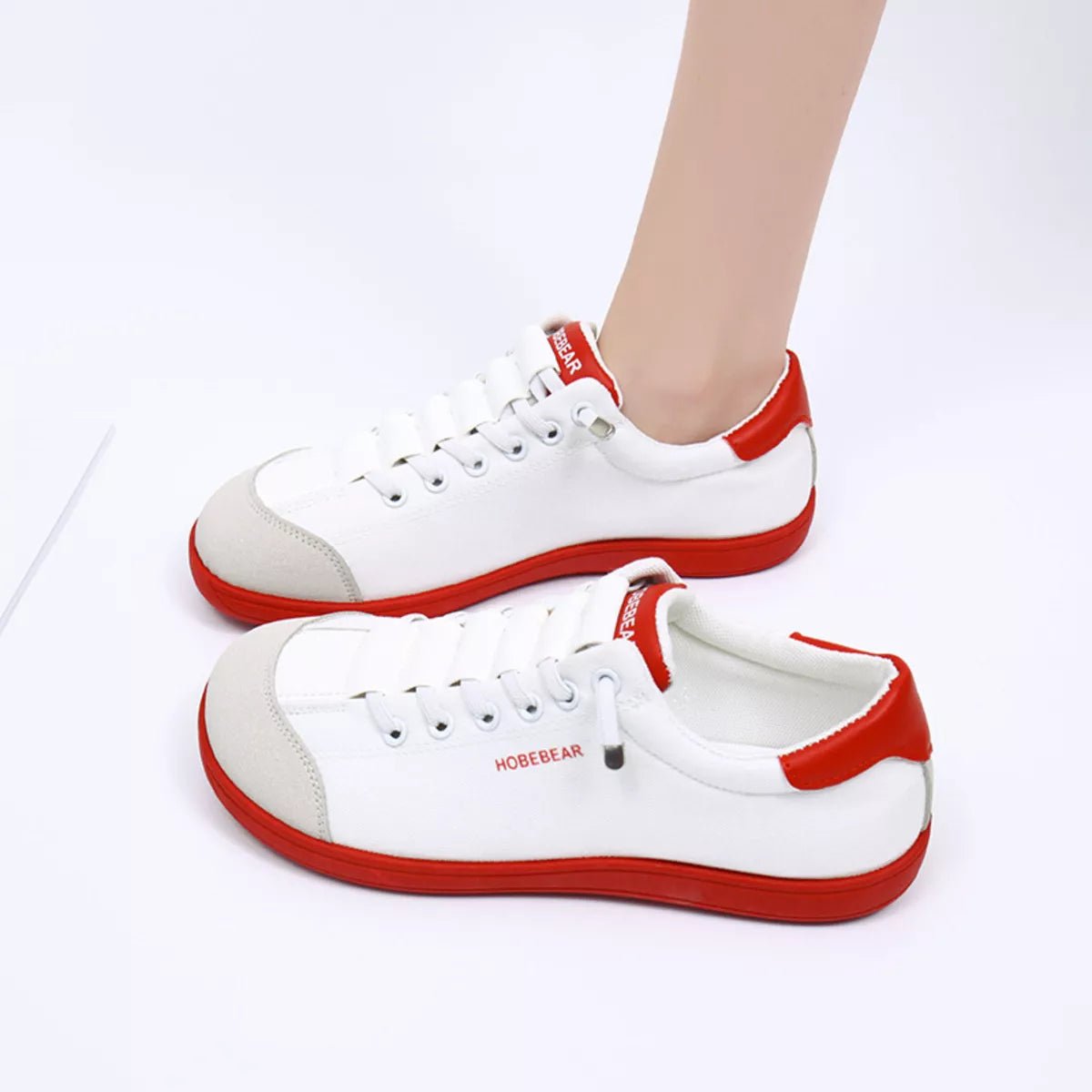 Contrast lace-up casual sneakers in PU leather and canvas by Plush Fashion Hub, featuring stylish design and comfortable fit.