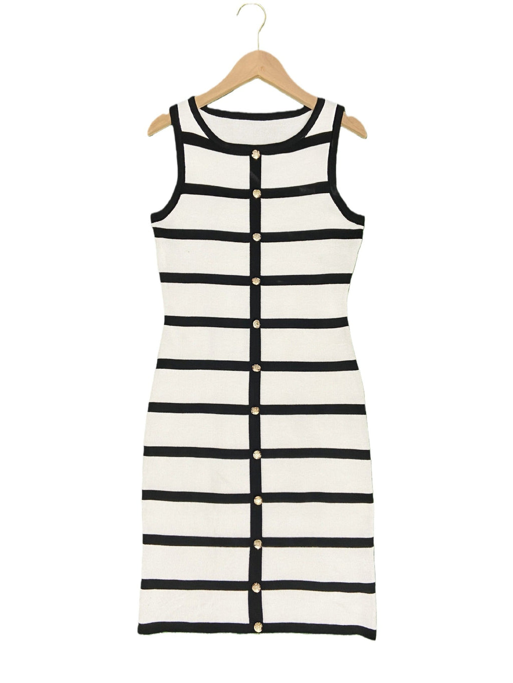 Contrast stripe knit sleeveless midi dress by FitiqueFit in five colors, casualwear, featuring a stylish, comfortable design.