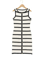 Contrast stripe knit sleeveless midi dress by FitiqueFit in five colors, casualwear, featuring a stylish, comfortable design.