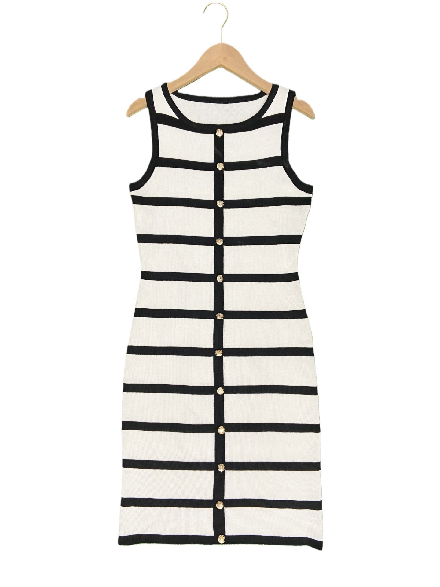Contrast stripe knit sleeveless midi dress by FitiqueFit in five colors, casualwear, featuring a stylish, comfortable design.
