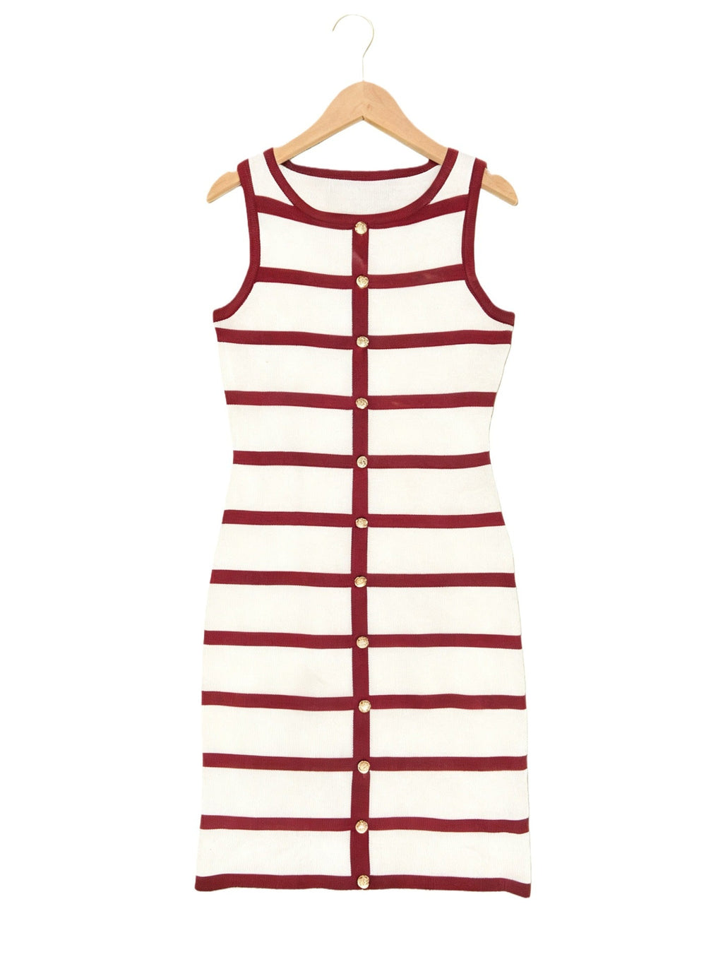 Contrast stripe knit sleeveless midi dress by FitiqueFit in five colors, casualwear, featuring a stylish sleeveless design and midi length.