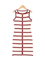 Contrast stripe knit sleeveless midi dress by FitiqueFit in five colors, casualwear, featuring a stylish sleeveless design and midi length.