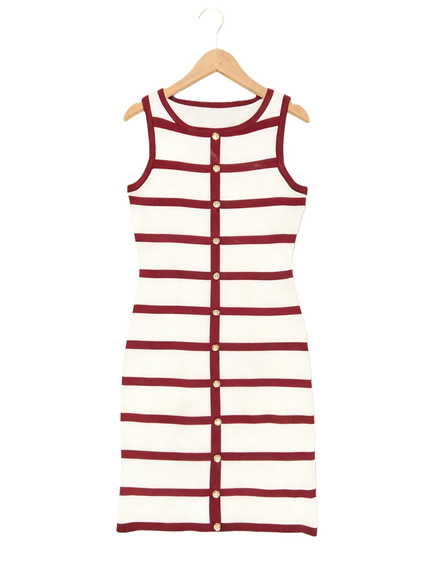 Contrast stripe knit sleeveless midi dress by FitiqueFit in five colors, casualwear, featuring a stylish sleeveless design and midi length.