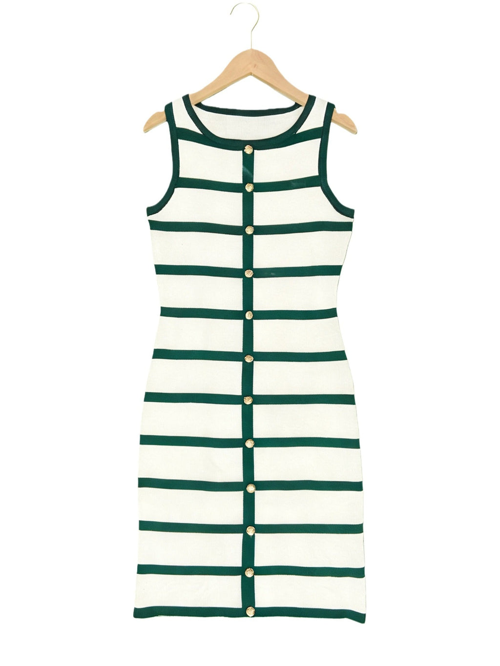 Contrast stripe knit sleeveless midi dress by FitiqueFit in five colors, casualwear, with a fitted silhouette and stylish design.