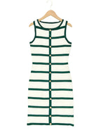 Contrast stripe knit sleeveless midi dress by FitiqueFit in five colors, casualwear, with a fitted silhouette and stylish design.