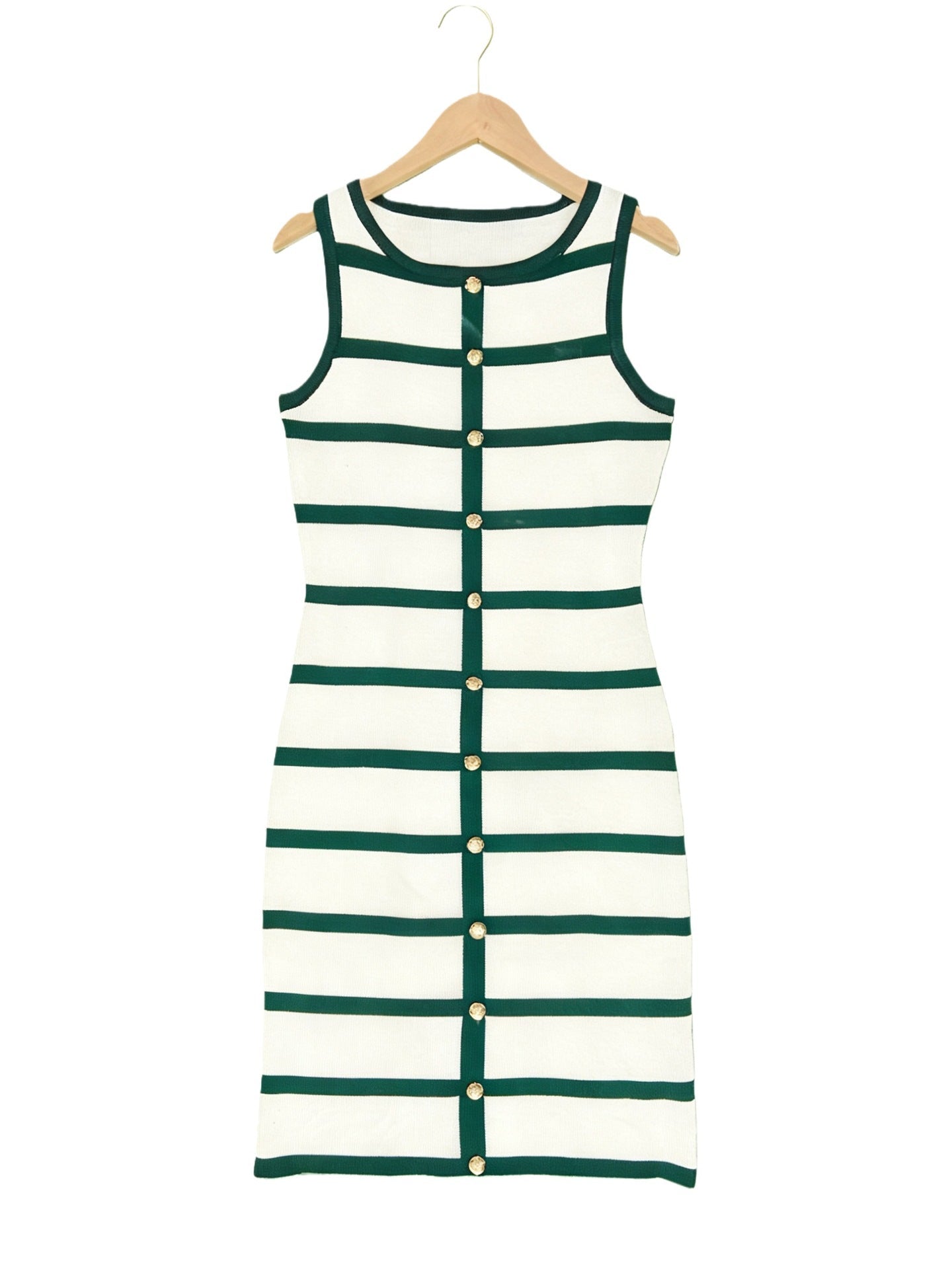 Contrast stripe knit sleeveless midi dress by FitiqueFit in five colors, casualwear, with a fitted silhouette and stylish design.